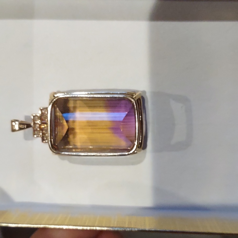 Ametrine Stone pendant amethyst, citrine stone, 14 kt yellow gold diamon… - Picture 6 of 6